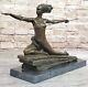 100% Solid Bronze Art Nouveau Style Amazon Warrior Girl Sculpture By Wax