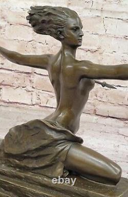 100% Solid Bronze Art Nouveau Style Amazon Warrior Girl Sculpture by Wax