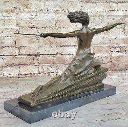 100% Solid Bronze Art Nouveau Style Amazon Warrior Girl Sculpture by Wax