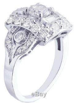 10k White Gold Round Engagement Ring Diamantée Art Deco Style Old 2,30ct