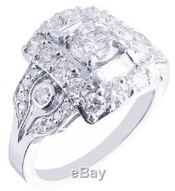 10k White Gold Round Engagement Ring Diamantée Art Deco Style Old 2,30ct