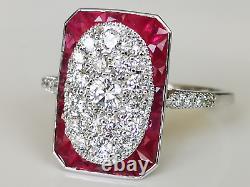 18k Art Deco White Gold Ring Diamonds And Rubies Calibrated