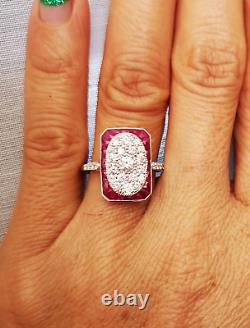 18k Art Deco White Gold Ring Diamonds And Rubies Calibrated