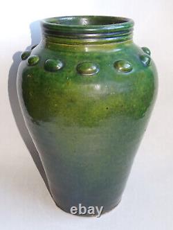 1900 Vase Vernissé Green To Cabochons Art Nouveau Style Delaherche
