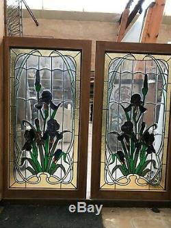 2 Pairs Of Stained Glass Art Nouveau Style In 1900