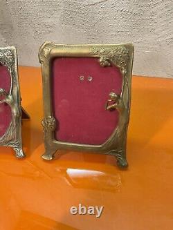 2 Retro Style Art Nouveau Brass Photo Frames