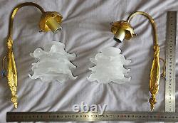 2 Wall Lights from the 1920s in Art Nouveau Style, Gilded Bronze and Frosted Glass Tulips