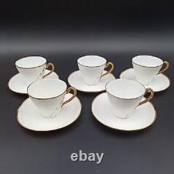 5 Limoges Porcelain Coffee Cups Feuillade Art Nouveau Style Gold Rim