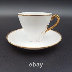 5 Limoges Porcelain Coffee Cups Feuillade Art Nouveau Style Gold Rim