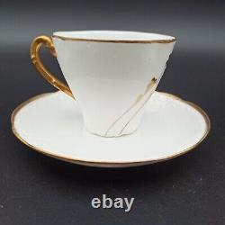 5 Limoges Porcelain Coffee Cups Feuillade Art Nouveau Style Gold Rim