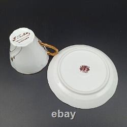 5 Limoges Porcelain Coffee Cups Feuillade Art Nouveau Style Gold Rim