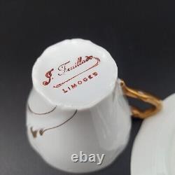 5 Limoges Porcelain Coffee Cups Feuillade Art Nouveau Style Gold Rim