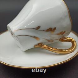 5 Limoges Porcelain Coffee Cups Feuillade Art Nouveau Style Gold Trim