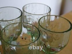 6 Ancient Crystal Liquor Glasses Flowers Emaille Art New Style Legras