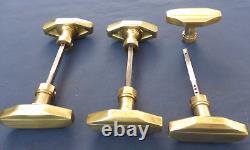 6 Brass Art Deco Style New Square Interior Door Handles to Screw LB