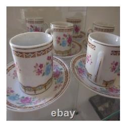 6 Cups Ceramic Porcelain Style Art Nouveau Decoration 20th Pn France N60