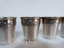 6 solid silver liqueur cups Minerva art nouveau iris style 1900.