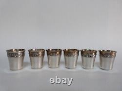 6 solid silver liqueur glasses Minerve art nouveau style iris 1900