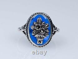 800 Ancient Art Nouveau Glass and Marcasite Silver Ring