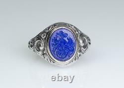 835 Silver Antique Art Nouveau Men's Ring/Seal/Coat Lapis Lazuli