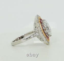 925 Silver Ancien Mine Coupe Cushion Zircone & Rubis Ancien Art Deco Style Ring