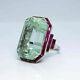925 Silver Sterling Art Deco Style Sparkling Grand Emerald Cz Pink Fine Ring
