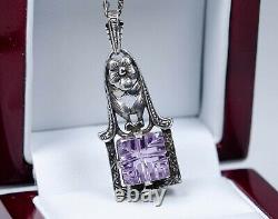 935 Silver Style Old Art New Pendant With Amethyst Sculpture