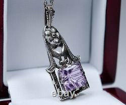 935 Silver Style Old Art New Pendant With Amethyst Sculpture