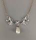 9901789 925 Silver Art Nouveau Style Necklace With Stylized Leaf And Cultured Pearl
