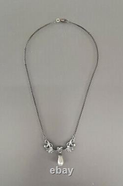 9901789 925 Silver Art Nouveau Style Necklace with Stylized Leaf and Cultured Pearl