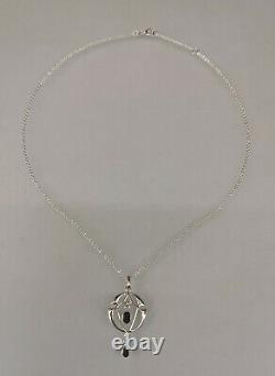 9906003-ds 925er Silver Art Style Necklace New With Granat-anhänger