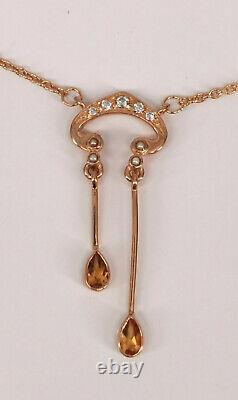 9906011 925er Gold Red Silver Art Style Necklace New With Citrine Zircon