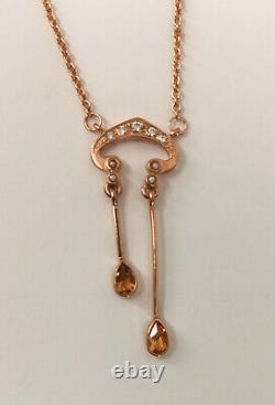 9906011 925er Red Gold Plated Art Nouveau Style Necklace With Citrine Zircon