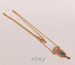 9906015-ds 925er Red Gold Art Nouveau Style Necklace with Turquoise Cabochons