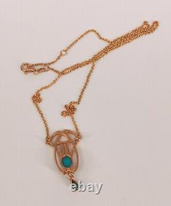 9906015-ds 925er Red Gold Art Nouveau Style Necklace with Turquoise Cabochons