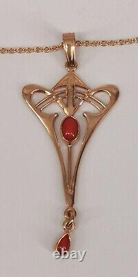9906018-ds 925er Gold Red Silver Art Style Necklace New Koralle-cabochons