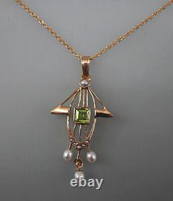 9906021-ds 925er Red Gold Art Nouveau Style Necklace with Peridot Pearls