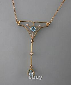 9906024-ds 925 Silver Gold-Plated Art Nouveau Style Necklace with Blue Topaz and Zirconium