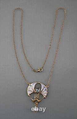 9906028 925 Silver Gold Plated Art Nouveau Style Necklace with Blue Topaz Enamel