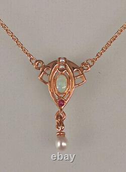 9906047-ds 925 Silver Red Gold Art Nouveau Style Necklace with Opal and Ruby