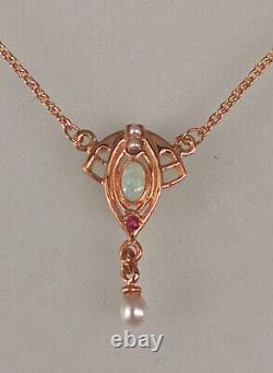 9906047-ds 925er Red Gold Art Nouveau Style Necklace with Opal and Ruby