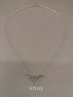 9906052-ds 925 Silver Art Nouveau Style Necklace with Aquamarine and Pearls