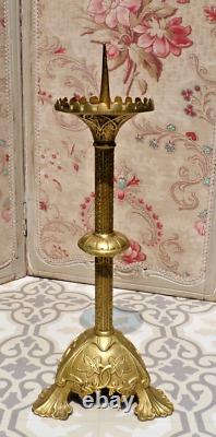 ANCIENT CHURCH BRONZE CANDLESTICK with ART-NOUVEAU style decoration, late 19th century