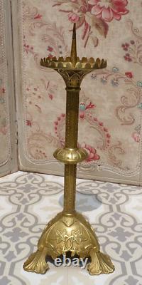 ANCIENT CHURCH BRONZE CANDLESTICK with ART-NOUVEAU style decoration, late 19th century