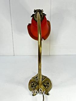 ART NOUVEAU BRONZE AND GLASS PASTE LAMP, 1900, 20th century.