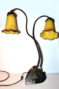 ART NOUVEAU style bronze lamp + glass paste tulip The Lights of Nancy