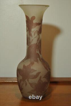 Acid-etched glass vase decorated in Art Nouveau style with iris flower