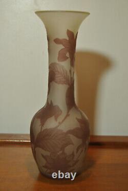 Acid-etched glass vase decorated in Art Nouveau style with iris flower