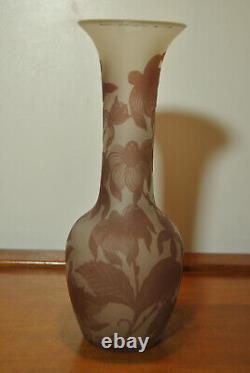 Acid-etched glass vase decorated in Art Nouveau style with iris flower