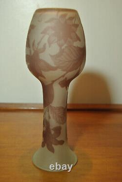 Acid-etched glass vase decorated in Art Nouveau style with iris flower